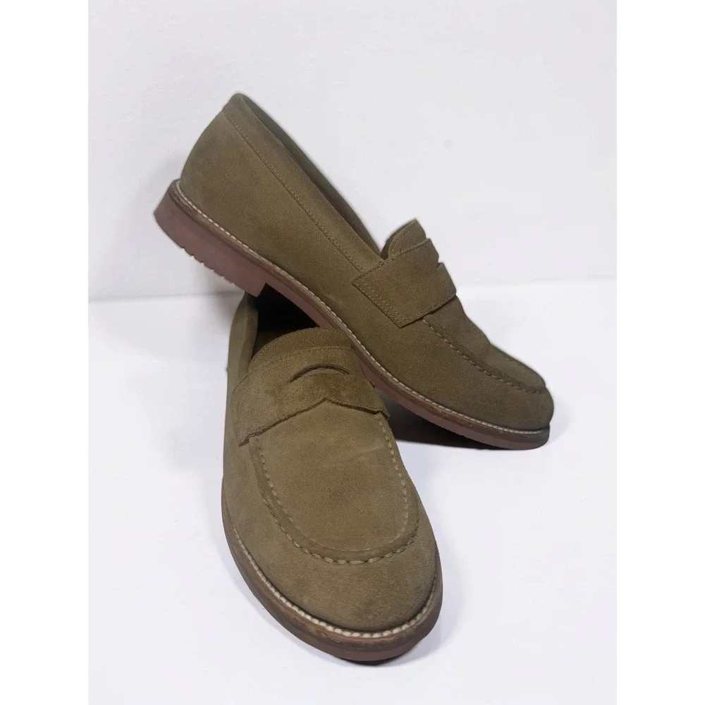 J Crew Kenton Penny Loafers Mens Sz 11 Tan Suede Leather Slip On Shoes A6312 EUC